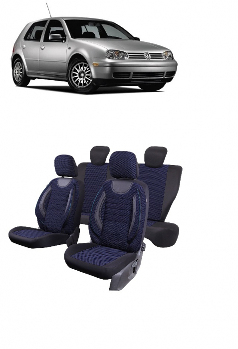 Set Huse scaune Piele ecologica cu textil VW GOLF IV (1997 - 2004) Albastru [1]