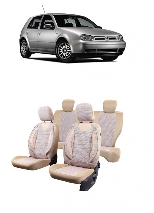 Set Huse scaune Piele ecologica cu textil VW GOLF IV (1997 - 2004)  Bej [1]