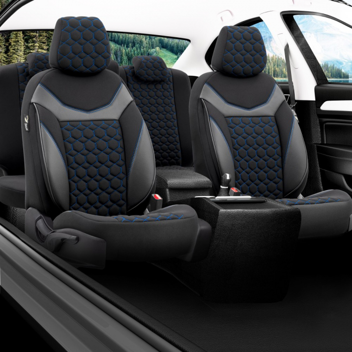 Set huse scaune Piele ecologica cu textil VW Golf VI (2009-2013)  Albastru [4]
