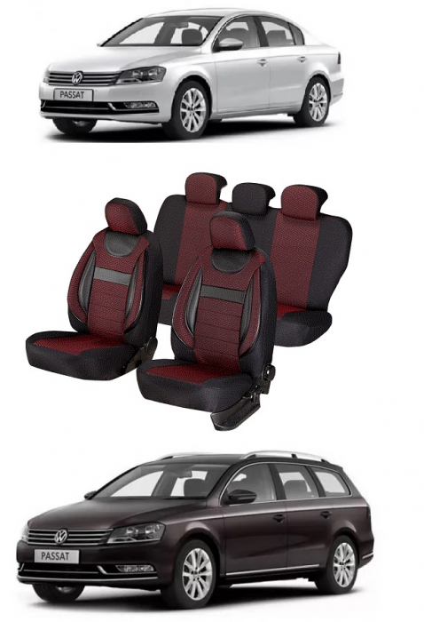 Set huse scaune piele si textil compatibile VW PASSAT B7 (2010-2015) Rosu [1]