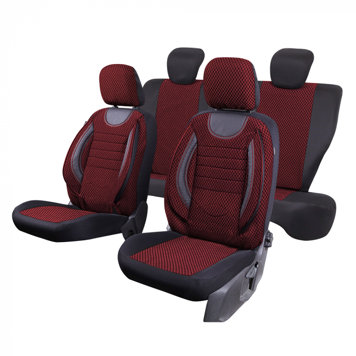 Set huse scaune Piele si textil SKODA OCTAVIA II (2004-2013) Rosu [9]
