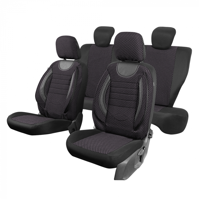 Set huse scaune Piele si textil SKODA OCTAVIA II (2004-2013) NEGRU [7]