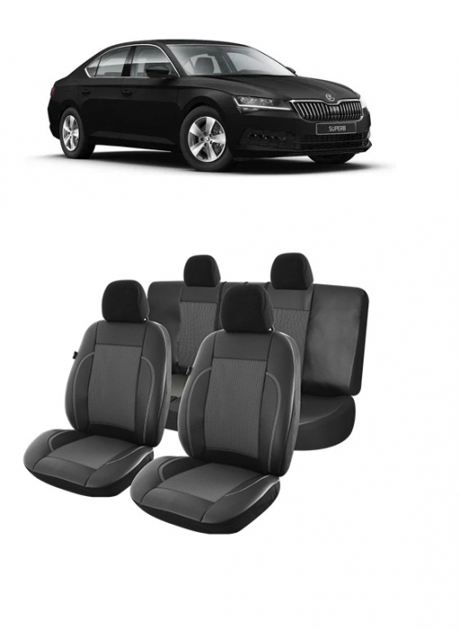 Set huse scaune piele si textil SKODA Superb (2015-2019) Compatibile cu sistem AIRBAG [1]