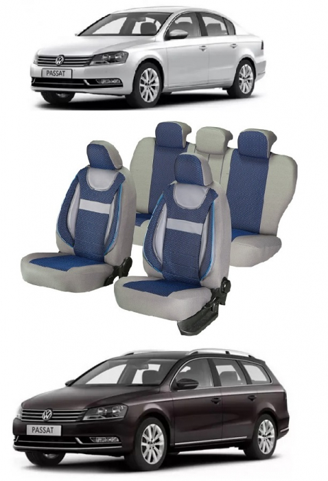 Set huse scaune piele si textil VW PASSAT B7 (2010-2015) Albastru [1]