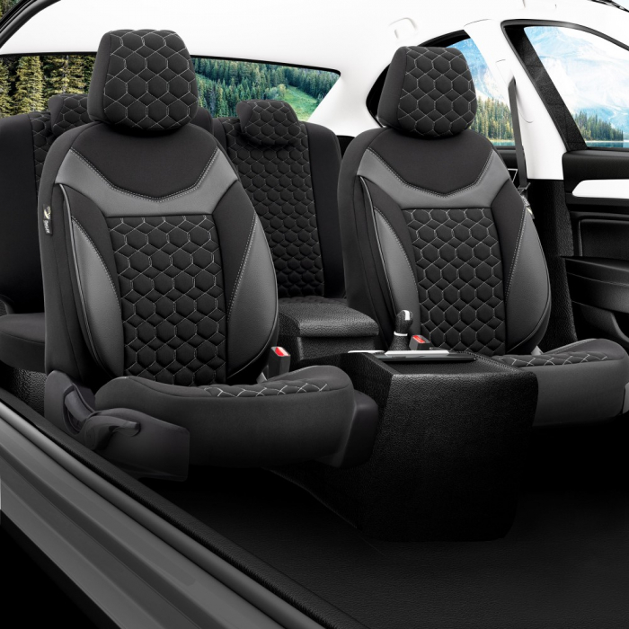 Set huse scaune SAPPHIRE compatibile VW Passat B6 (2005-2010)Piele+Textil (GRI) [4]