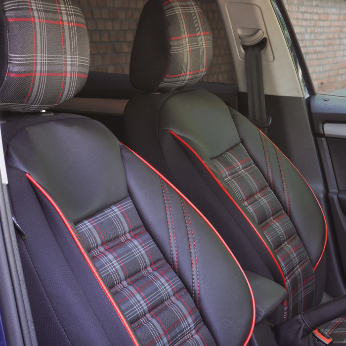 Set huse scaune textil si piele ecologica Opel Astra H Hatchback (2004-2014) Negru-Rosu [1]