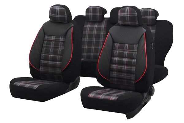 Set huse scaune textil si piele ecologica Opel Astra H Hatchback (2004-2014) Negru-Rosu [5]
