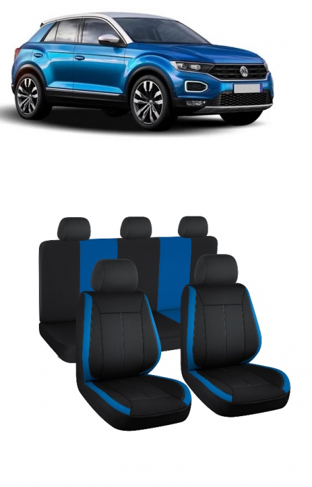 Set huse scaune Volkswagen T-Roc (2019-2023) Negru-Albastru [1]