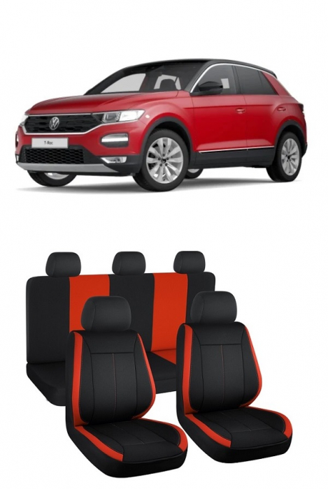Set huse scaune Volkswagen T-Roc (2019-2023) Negru-Rosu [1]