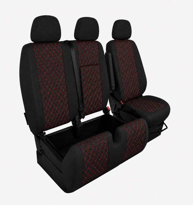 Set Huse Textile pentru Mercedes Sprinter W906 2006-2018 - Negru cu Cusatura Rosu [5]