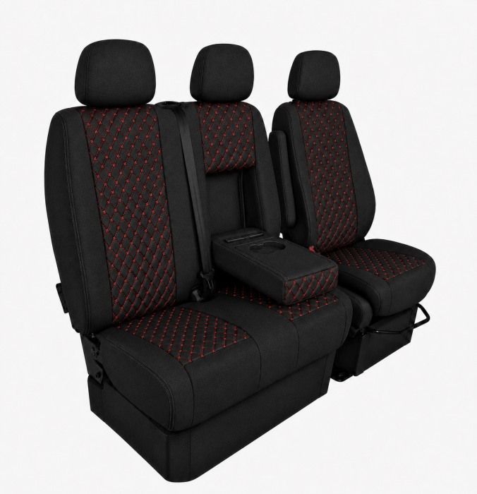 Set Huse Textile pentru Mercedes Sprinter W906 2006-2018 - Negru cu Cusatura Rosu [4]