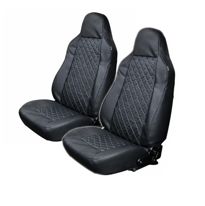 Set Huse universale  1+1 pentru scaunele din fata din piele ecologica cu tetiera integrata – Negru [2]