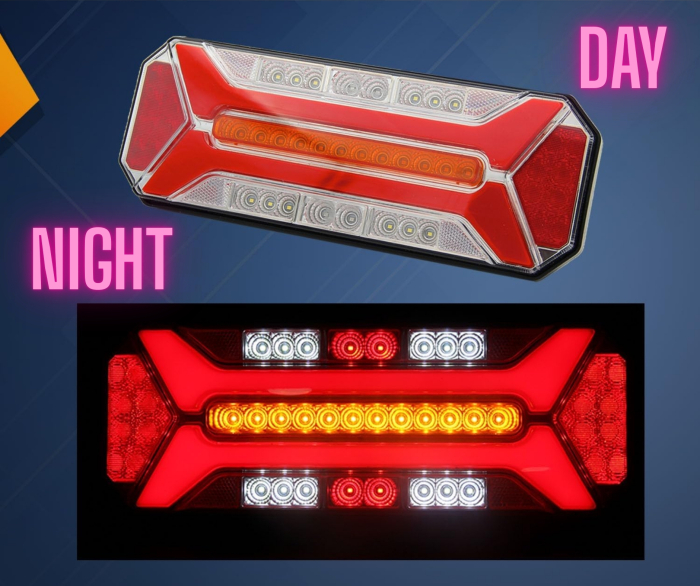 Set lampi LED spate 5 functii pentru camion, remorca, semnalizare dinamica, stop, marsarier, ceata, IP66, 12–24V [6]