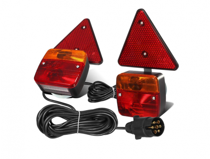Set lampi magnetice cu triunghiuri reflectorizante pentru remorca, fisa 7 pini, cablu 2,5m, cablu fisa 7,5 m [2]