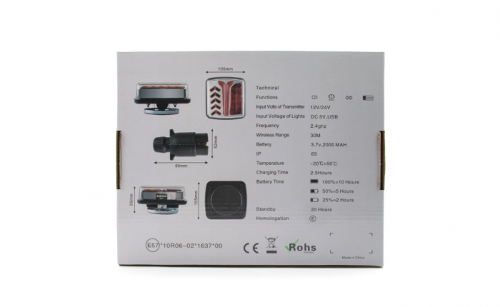 Set lampi remorca LED 12-24V cu magnet si control wireless, baterie 3.7V/2000mAh [7]