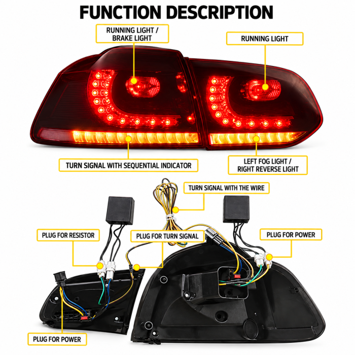 Set stopuri GTI FULL LED pentru Volkswagen Golf 6 VI MK6 Hatchback 2008-2013, GTI R20, semnalizare dinamica, Rosu [9]