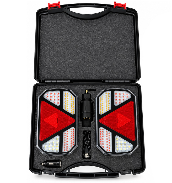 Set Stopuri LED Wireless Magnetice Remorca Rulota Platforma, 12V-24V, 5 Functii, Semnalizare Dinamica, 7 Pini, E-Mark E57, IP65, Valiza [3]