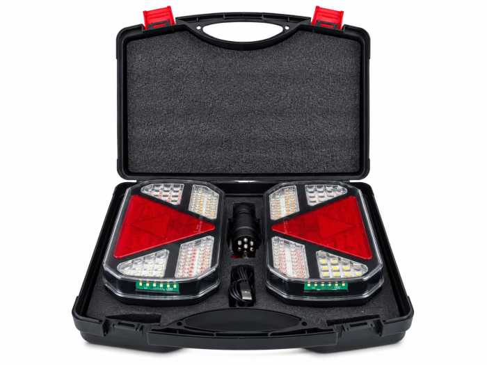 Set Stopuri LED Wireless Magnetice Remorca Rulota Platforma, 12V-24V, 5 Functii, Semnalizare Dinamica, 7 Pini, E-Mark E57, IP65, Valiza [2]