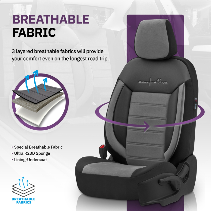 Set huse scaune textil cu piele ecologica COMFORT LINE Design - Gri-Negru cusatura gri [6]