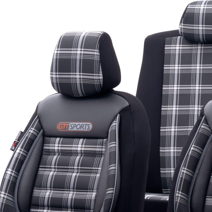 Set huse scaune auto textil cu piele ecologica GTI SPORTS Design - Neagra cu cusatura gri, pentru scaune fata si spate [2]