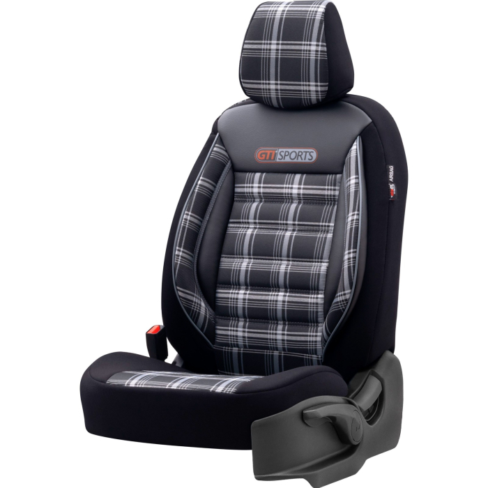 Set huse scaune auto textil cu piele ecologica GTI SPORTS Design - Neagra cu cusatura gri, pentru scaune fata si spate [3]