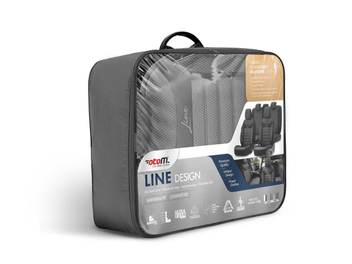 Set huse scaune auto textil cu piele ecologica LINE Design - Neagra cu cusatura albastra, pentru scaune fata si spate [14]