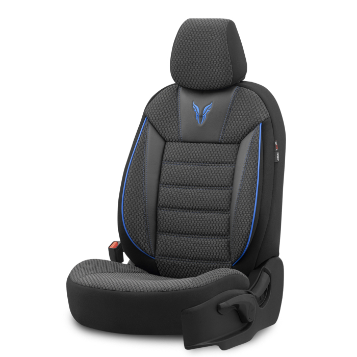 Set huse scaune  textil cu piele ecologica TORO Design - Neagra cu cusatura albastra, pentru scaune fata si spate [8]
