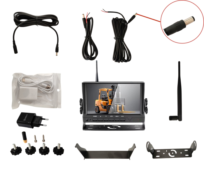 Sistem camera wireless pentru stivuitor cu monitor HD de 7 inch, baterie incorporata, vedere infrarosu, ghidaj laser, incarcator si suport magnetic [3]