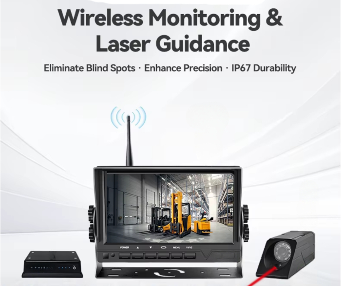 Sistem camera wireless pentru stivuitor cu monitor HD de 7 inch, baterie incorporata, vedere infrarosu, ghidaj laser, incarcator si suport magnetic [15]