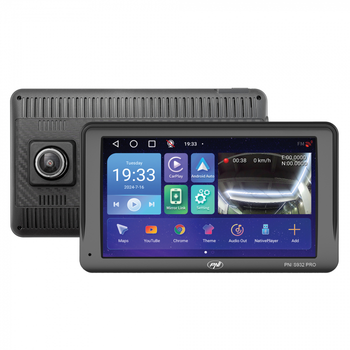 Sistem de navigatie GPS cu DVR incorporat PNI S932 PRO ecran 7 inch, memorie 32 GB, 2GB DDR3 RAM, Android 13, FM transmitter, Mirror Link, Apple Carplay si Android Auto, camera de marsarier inclusa [10]