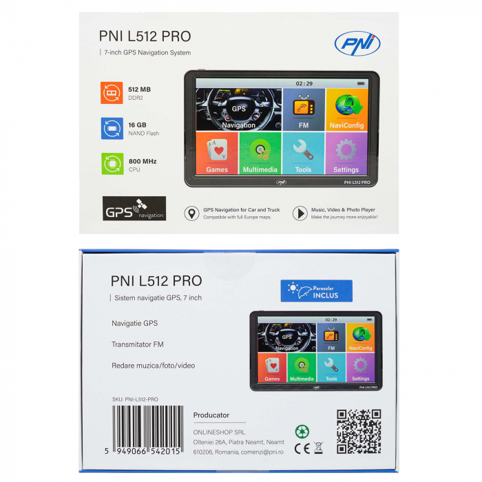 Sistem de navigatie GPS PNI L512 PRO cu parasolar, 7 inch, 800 MHz, 512MB DDR, 16GB memorie interna, FM transmitter [4]