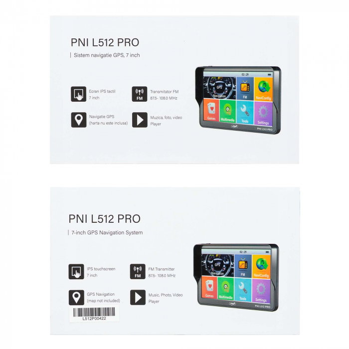 Sistem de navigatie GPS PNI L512 PRO cu parasolar, 7 inch, 800 MHz, 512MB DDR, 16GB memorie interna, FM transmitter [1]