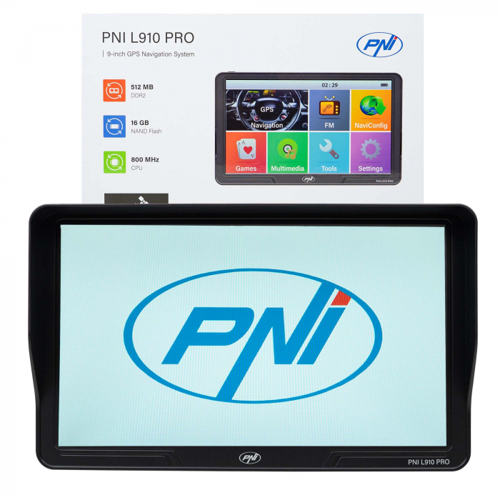 Sistem de navigatie GPS PNI L910 PRO cu parasolar, 9 inch, 800 MHz, 512MB DDR, 16GB memorie interna, FM transmitter, negru [9]