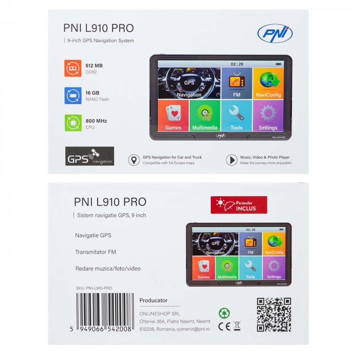 Sistem de navigatie GPS PNI L910 PRO cu parasolar, 9 inch, 800 MHz, 512MB DDR, 16GB memorie interna, FM transmitter, negru [15]