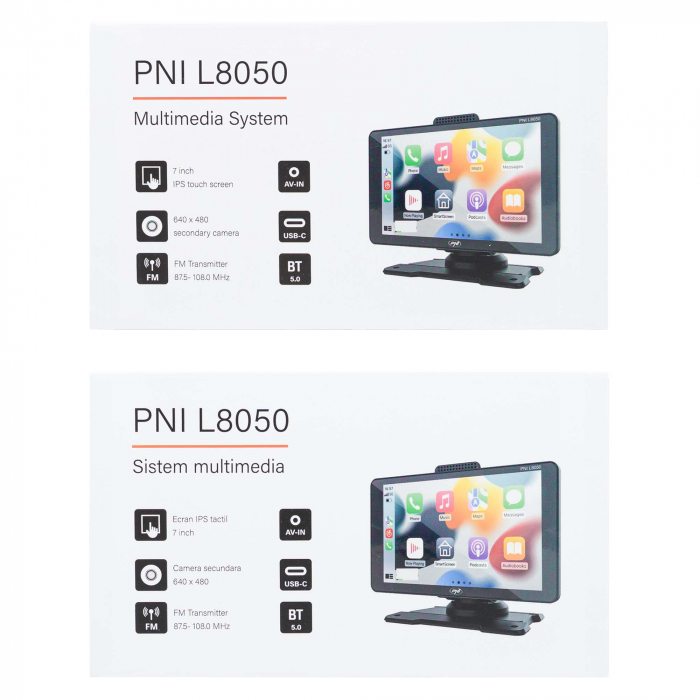 Sistem multimedia auto PNI L8050 cu ecran de 7 inch, Apple Carplay si Android Auto, Android/iPhone mirroring, FM transmitter, camera video mers inapoi inclusa [15]