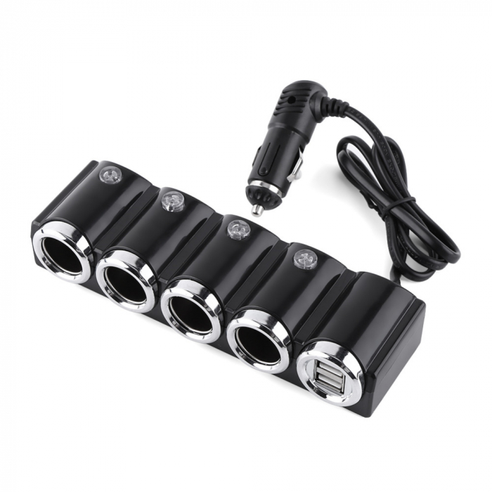 Spliter bricheta auto PNI Lighter 04 12V/24V 4 iesiri, 2xUSB, indicator LED [3]