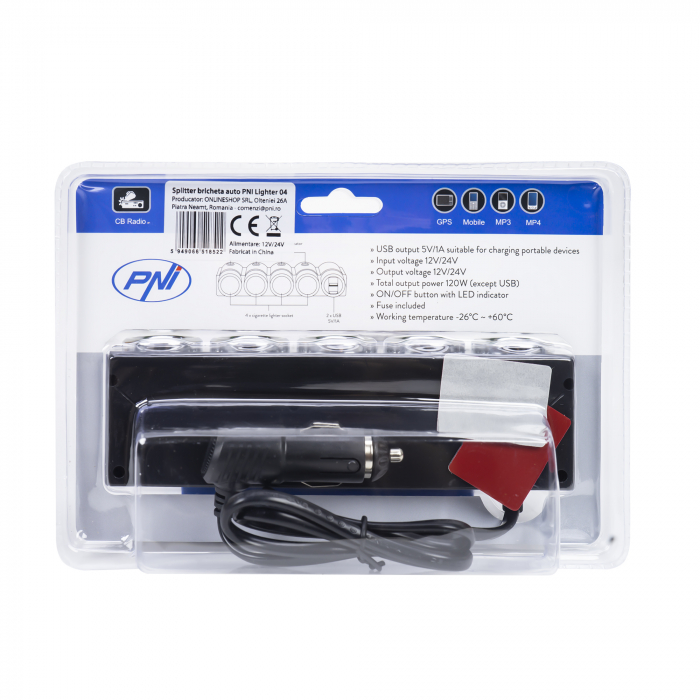 Spliter bricheta auto PNI Lighter 04 12V/24V 4 iesiri, 2xUSB, indicator LED [11]
