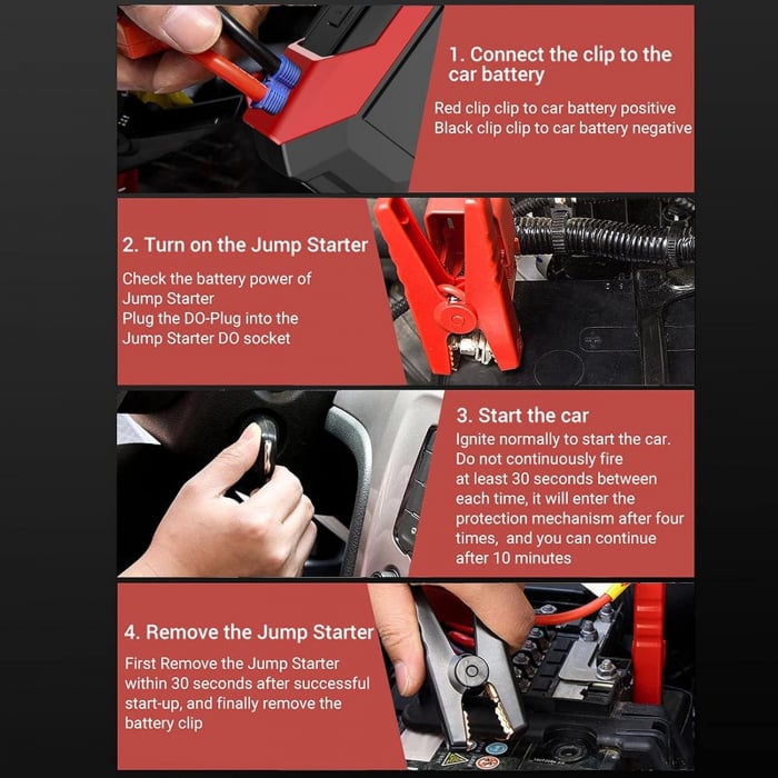 Starter Auto Multifunctional 1000A, Redresor Auto, Jump Starter Booster Portabil, 10000mah De 12V, Robot De Pornire Auto - Negru [9]