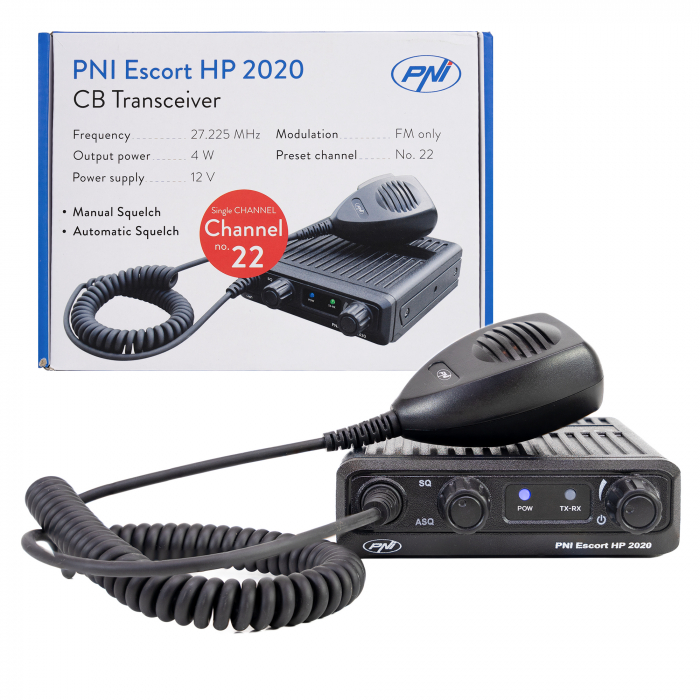 Statie radio CB PNI Escort HP 2020 un singur canal 22 frecventa 27.225 MHz, fara zgomot, probabil cea mai silentioasa statie. [11]