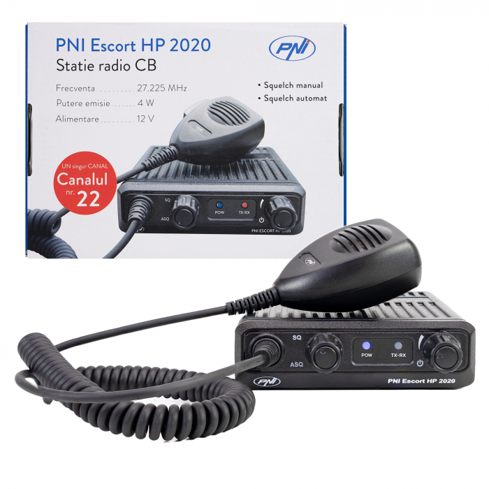 Statie radio CB PNI Escort HP 2020 un singur canal 22 frecventa 27.225 MHz, fara zgomot, probabil cea mai silentioasa statie. [12]