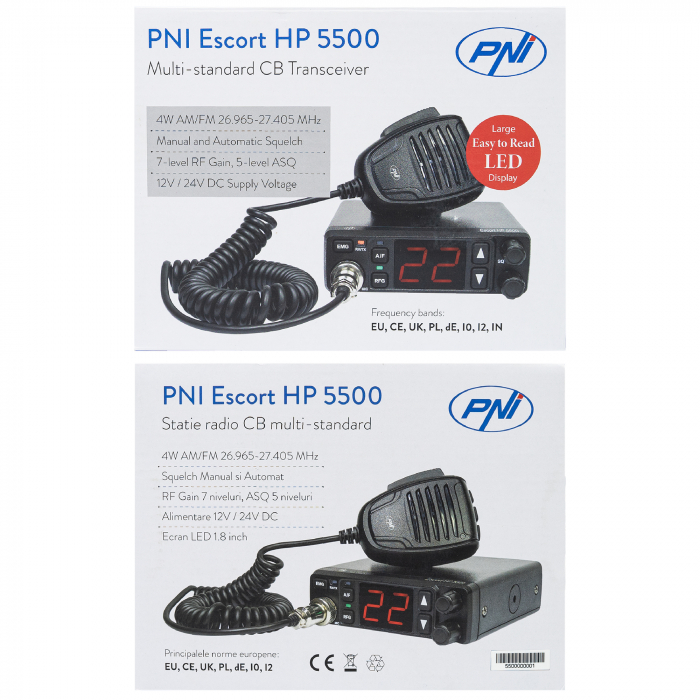 Statie radio CB PNI Escort HP 5500, multistandard, 4W, AM-FM, 12V/24V, ASQ, RF Gain, mufa de bricheta inclusa [3]