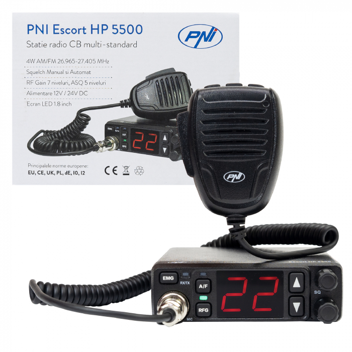 Statie radio CB PNI Escort HP 5500, multistandard, 4W, AM-FM, 12V/24V, ASQ, RF Gain, mufa de bricheta inclusa [5]