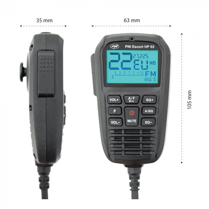 Statie radio CB PNI Escort HP 65 ASQ, multi-norma, Noise Blanker, ASQ, SQ reglabil, 12 V - 24 V, mufa de bricheta inclusa [12]
