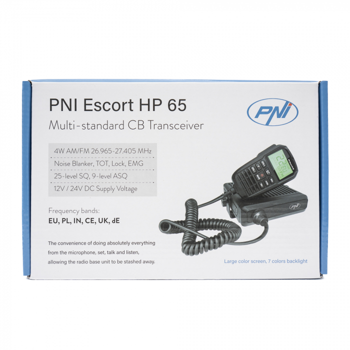 Statie radio CB PNI Escort HP 65 ASQ, multi-norma, Noise Blanker, ASQ, SQ reglabil, 12 V - 24 V, mufa de bricheta inclusa [1]