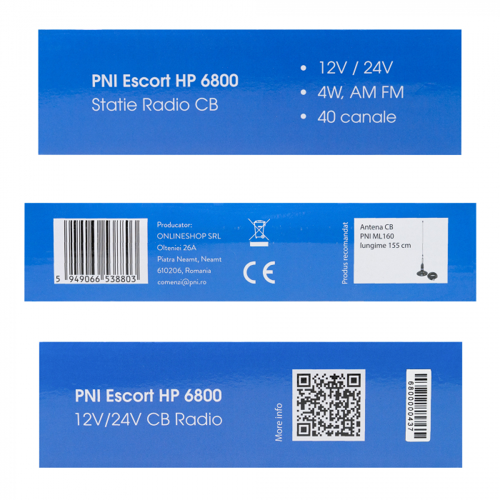 Statie radio CB PNI Escort HP 6800 ASQ, 12/24 V, MP3 player, mufa USB, 4W, AM-FM, mufa de bricheta inclusa [4]