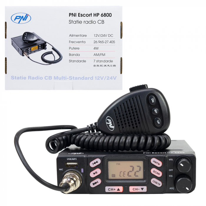 Statie radio CB PNI Escort HP 6800 ASQ, 12/24 V, MP3 player, mufa USB, 4W, AM-FM, mufa de bricheta inclusa [6]