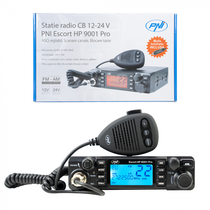 Statie radio CB PNI Escort HP 9001 PRO ASQ reglabil, AM-FM, 12V/24V, 4W, Scan, Dual Watch, ANL, ecran multicolor [12]