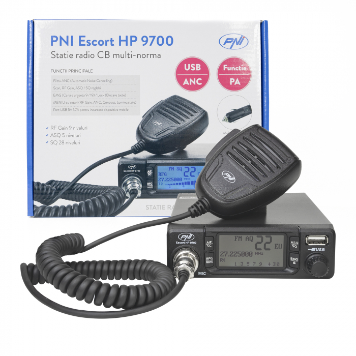 Statie radio CB PNI Escort HP 9700 USB, ANC, ASQ, alimentare 12V / 24V, functie PA, mufa de bricheta inclusa [12]