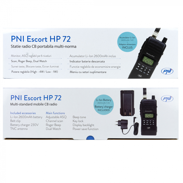 Statie radio CB portabila PNI Escort HP 72, multi-standard, 4W, AM-FM, ASQ reglabil pe 6 niveluri, Dual Watch, Scan, Lock, Roger Beep [15]