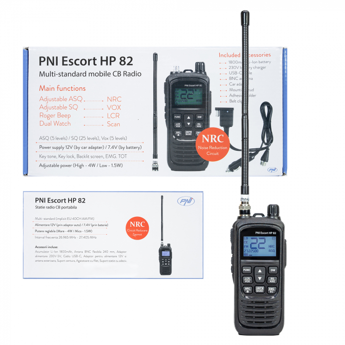 Statie radio CB portabila PNI Escort HP 82, multi standard, 4W, 12V, AM-FM, NRC, Dual Watch, Roger Beep, ASQ SQ reglabil, VOX [19]